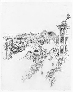 जोसेफ पेनेल द्वारा 1912 में &39;द पनामा नहर&39; से टिवोली होटल, पनामा सिटी ऑफ़ पनाम, (कागज पर चारकोल) द्वारा जोसेफ पेनेल