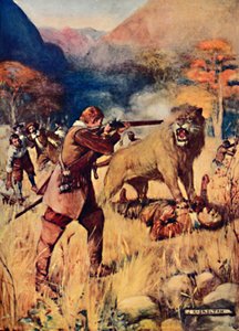 1909 में पुरुषों में से एक पर एक बड़ा शेर उछला द्वारा जोसेफ रैटक्लिफ स्कीलटन