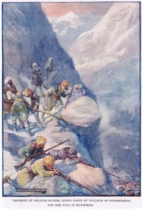 पत्थरों से लुढ़क कर, मस्कट की गोली के गुच्छे से नीचे गिरा, सैकड़ों की संख्या में लोग गिर गए द्वारा जोसेफ रैटक्लिफ स्कीलटन