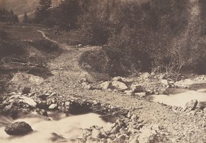 पेरिस के जलप्रपात, लुचॉन, 1853 से वापस रास्ते में लिया गया स्लेट ब्रिज। द्वारा जोसेफ विगियर