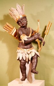 अमेरिका, विश्व के चार महाद्वीपों का प्रतिनिधित्व करने वाले समूह से (पॉलीक्रोम लकड़ी)