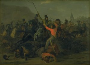 6 दिसंबर 1813 को जटलैंड ड्रैगून और कोसैक्स के बीच झड़प के दौरान कर्नल बोन्के बोनिचसेन की मृत्यु द्वारा जोर्जेन वी। सोनने