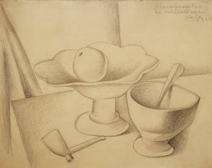 फ्रूट-डिश के साथ फिर भी जीवन; नेचर मोर्टे औ कॉम्पोटियर, 1919 द्वारा जुआन ग्रिस