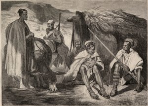 1857 में अल्जीरिया में कबील जनजातियाँ। जूल्स रीगो द्वारा ड्राइंग के बाद उत्कीर्णन। 1857 से "ले मोंडे शानदार" में उत्कीर्णन। निजी संग्रह। द्वारा जूल्स अल्फ्रेड विंसेंट (बाद) रिगो