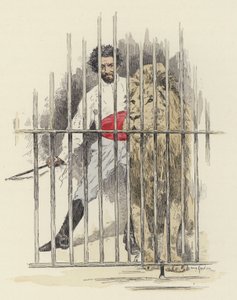 एक पिंजरे में शेर और शेर टमर (रंग लिथो)