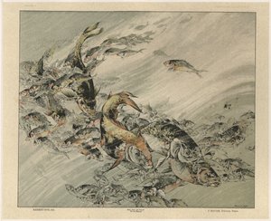 जील्स राउम, बुकस्टोर ऑफ़ आर्ट, पेरिस, 1887 (रंग उत्कीर्णन) द्वारा प्रकाशित, गिलोट द्वारा उत्कीर्ण &39;डेकोरेटिव फैंटेसीज़&39; से मछलियाँ, प्लेट 7 द्वारा जूल्स अगस्टे हैबर्ट डिस