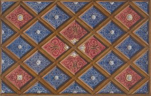 पेंटेड आद्याक्षरों के साथ कॉफ़र्ड सीलिंग के लिए डिज़ाइन: श्री, 1840-97। निर्माता: जूल्स-एडमंड-चार्ल्स लचैस, यूजीन-पियरे गौरडेट। द्वारा जूल्स एडमंड चार्ल्स लाचिस और यूजीन पियरे गौरडेटे