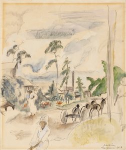 लैंडस्केप फिगर्स, मियामी, 1916 (कागज पर wc) द्वारा जूल्स पास्किन
