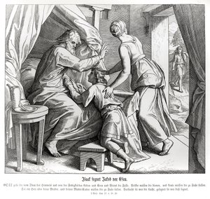 इसहाक एसाव के स्थान पर याकूब को आशीर्वाद देता है, उत्पत्ति द्वारा जूलियस श्नेरोर वॉन कैरोलसफेल्ड