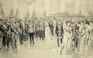 1880 के विंटर पैलेस के सेंट निकोलस हॉल में कोर्ट बॉल। द्वारा कारेल ब्रोझी