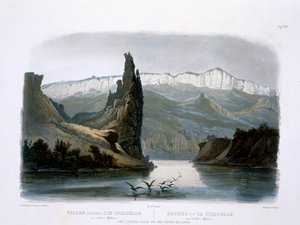 ऊपरी मिसौरी पर गढ़ रॉक, उत्तरी अमेरिका के &39;ट्रेवल्स इन द इंटीरियर ऑफ नॉर्थ अमेरिका&39; के खंड 1 से प्लेट 18, कार्ल वोगेल (1816-51) 1843 (एक्वाटिंट) द्वारा उत्कीर्ण द्वारा कार्ल बॉडर