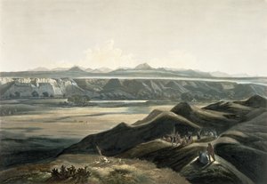 रॉकी पर्वत का दृश्य, &39;नॉर्थ अमेरिका के आंतरिक इलाकों में यात्राएं&39; के खंड 2 से प्लेट 44, सिगिस्मोंड द्वारा उत्कीर्ण (1801-72) 1844 (जलीय) द्वारा कार्ल बॉडर