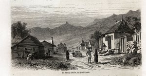 1861 में मॉरीशस में अल्फ्रेड वर्नी के प्रवास को चित्रित करने के लिए कार्ल गिरार्डेट (1813-1871) द्वारा चित्रित पोर्ट लुइस में कैंप क्रियोल। एडौर्ड चार्टन द्वारा संपादित "" ले टूर डू मोंडे" में उत्कीर्णन द्वारा कार्ल गिरधारी