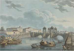 ओबुखोव ब्रिज, 1823 में फॉन्टंका का दृश्य