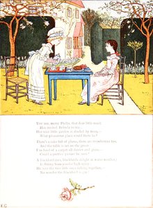 ए चिल्ड्रन टी पार्टी, 'अंडर द विंडो' की एक कविता के लिए चित्रण, c.1900 (कलर लिथो) द्वारा केट ग्रीनवे
