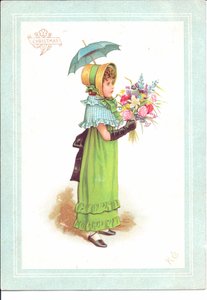 फैंसी पोशाक नृत्य में बच्चों का एक विक्टोरियन ग्रीटिंग कार्ड, c.1880