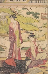 तीन महिलाएं साहित्यिक गतिविधियों का आनंद ले रही हैं, सीए। 1780 के अंत में।