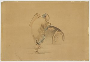 मैलेट रोलिंग बैरल के साथ आदमी, c.1850 (कागज पर स्याही और रंग)