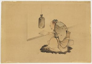 विंडो पर विद्वान पढ़ना, c.1850 (कागज पर स्याही और रंग) द्वारा कटुशिका (स्कूल ऑफ होकुसाई)