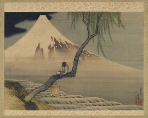 लड़का माउंट फ़ूजी, 1839 (रेशम पर स्याही और रंग)