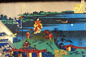 एक सौ कवियों द्वारा श्रृंखला सौ कविताएं: अबे नो नाकामरो, सी 1830 से। द्वारा कत्सुशिका होकुसाई