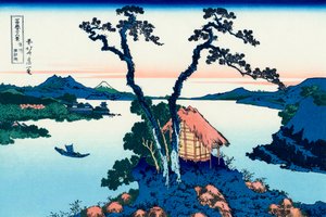 शिनानो प्रांत में सुवा झील, 1830-1833। द्वारा Katsushika Hokusai