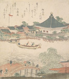अग्रभूमि में पुल के साथ नदी का दृश्य, सीए। 1810. द्वारा कत्सुशिका होकुसाई