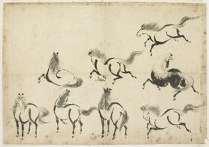 घोड़े का अध्ययन, c.1815-1849 (कागज पर स्याही) द्वारा Katsushika Hokusai