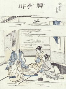 एक इंटीरियर में दो जोड़े (वुडब्लॉक प्रिंट) द्वारा कत्सुशिका होकुसाई