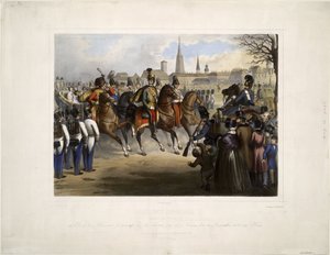 30 दिसंबर 1845 को वियना में ग्लेशिस में 9वीं हुसार रेजिमेंट ""ग्राफ नाडास्डी"" के कर्नल-इन-चीफ के रूप में रूस के निकोलस I - काट्ज़लर, विन्ज़ेंज़ (1823-1882) - 1846 - रंग लिथोग्राफ - 39x50,4 - निजी संग्रह द्वारा कटज़लर कटज़लर