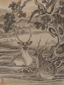 हिरण और बंदर, सीए। 1887। द्वारा कवनाबे क्योसई