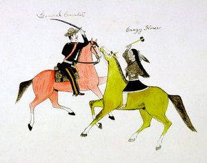 जनरल जॉर्ज कस्टर 1839-1876 और क्रेज़ी हॉर्स, सिओक्स डकोटा इंडियन के बीच संघर्ष।