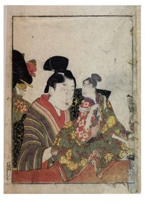 पुरुष और महिला जोड़तोड़ के साथ कठपुतली दृश्य, c. 1758-1806 (कागज पर वुडब्लॉक प्रिंट) द्वारा किटगावा उतामारो