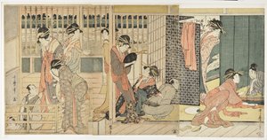 1801 की खुशी के क्वार्टर के अस्थायी लॉजिंग पर सुबह की बिदाई द्वारा किटगावा उतामारो