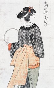 ताकाशिमा टीहाउस से ओहिसा, पंखे के साथ किमोनो में महिला, कितागावा उतामारो (1753-1806), वुडकट, जापानी सभ्यता, ईदो काल द्वारा ukiyo-e कला प्रिंट द्वारा किटगावा उतामारो