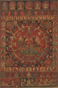 आठ ग्रहों के देवताओं से घिरे सूर्य देव सूर्य का मंडल, दिनांक, संभवतः 1379। द्वारा Kitaharasa