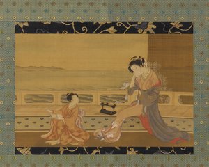 समुद्र के दृश्य वाली बालकनी पर दो लड़कियां, ईदो काल, 1739-1820