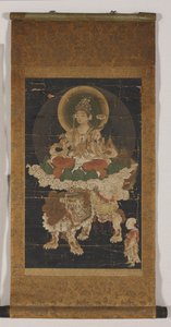 मंजुश्री (रेशम पर रंग, एक लटकी हुई स्क्रॉल के रूप में घुड़सवार) द्वारा कोरियाई स्कूल