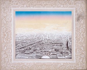 सजावटी सीमा में फंसा लंदन का हवाई दृश्य, c1845
