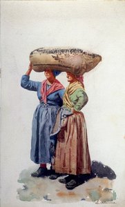 जेनोआ बंदरगाह पर दो महिला डॉक कार्यकर्ता, c.1890 (कागज पर पानी के रंग का) द्वारा एल। अल्लवीना