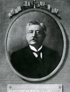 टेमिस्टोकल कैलज़ेची ओनेस्टी (1853-1922) का पोर्ट्रेट, इतालवी भौतिक विज्ञानी और आविष्कारक, तस्वीर के बाद नक़्क़ाशी द्वारा लैला (समकालीन कलाकार) शावा