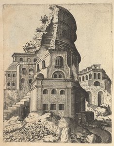 वीनस और रोमा के मंदिर के खंडहर के साथ वर्टिकल लैंडस्केप, 'रुइनार...' श्रृंखला से, 1554।