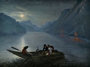 1824 में जिनेवा झील पर जूली और सेंट-प्रेक्स। द्वारा ले प्रिंस