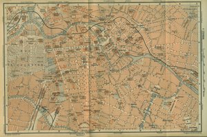बर्लिन केंद्र का नक्शा, एक यात्रा गाइड बैडेकर के पूर्वोत्तर जर्मनी से, 1892 द्वारा लीपज़िग वैगनर और डेबेस