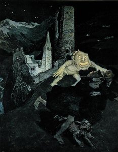 द घोस्ट ऑफ़ द कैसल, 'जुगेंड', म्यूनिख से, c. 1900 (रंग लिथो) द्वारा लियो प्लास्टर