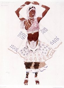 रेनाल्डो हैन (1875 - 1947) द्वारा "द ब्लू गॉड" के लिए लियोन बैकस्ट द्वारा बनाई गई बेअड्रे पोशाक द्वारा लियोन बक्स्तो