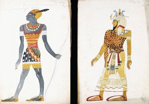 "अम्मॉं" के लिए पोशाक डिजाइन, एक न्युबियन पुरुष नर्तक का चित्रण, द्वारा लियोन बक्स्तो