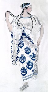 स्पार्टा, 1912 के बैले हेलेन में हेला के रूप में इडा रुबिनस्टीन के लिए पोशाक डिजाइन द्वारा लियोन बक्स्तो