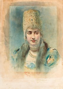 Kokoshnik . पहने लड़की का पोर्ट्रेट द्वारा लियोन बक्स्तो