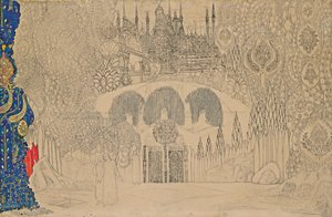 आई. स्ट्राविंस्की द्वारा 1909-1910 में बैले द फायरबर्ड ल'ओसेउ डे फेउ के लिए स्टेज डिजाइन। द्वारा लियोन बक्स्तो